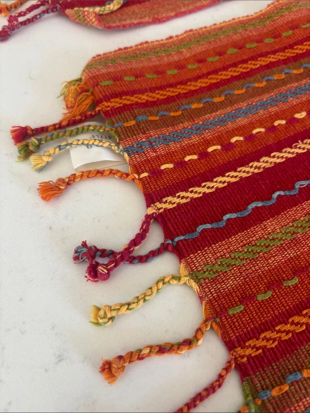Set of Four Woven Red Stripe Placemats with Fringe